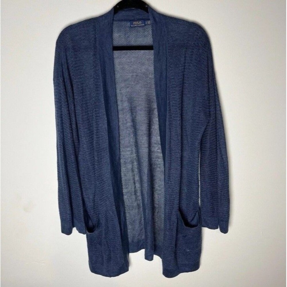 Polo Ralph Lauren Cardigan Womens S Linen Blue Blend Open Front Knit Summer